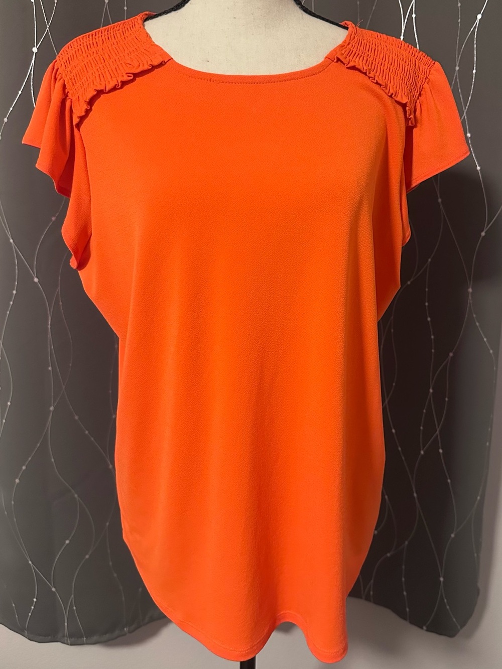 Adrianna Papell Orange Smocked Shoulder Blouse